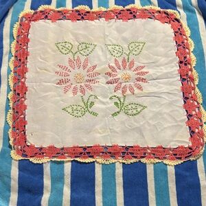 Handmade Embroidered Floral Crochet Edge Doily